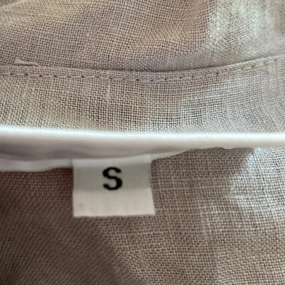 bryn WALKER Linen V-Neck Flutter Bell Sleeve Top Muted Clay Gray Boxy Lagenlook - Picture 7 of 7